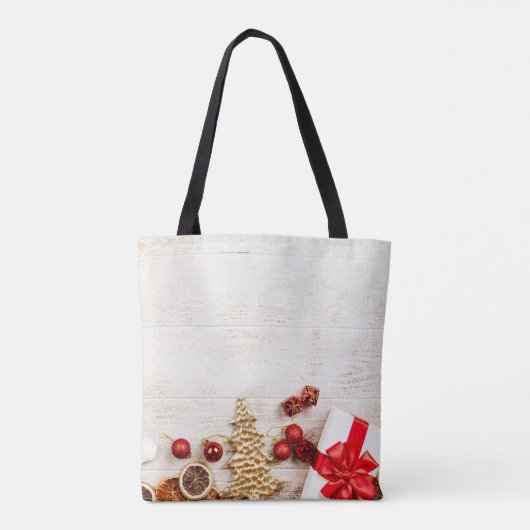 Met kerstmis behandelde items op een Rustige Woode Tote Bag (Achterkant)