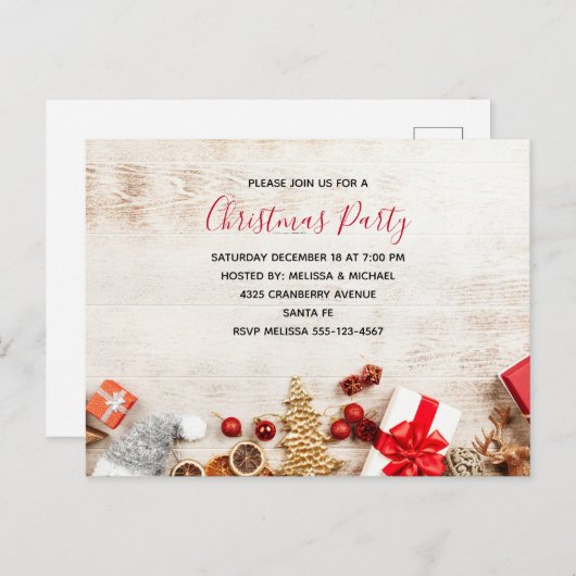 Met kerstmis behandelde items op een Rustige Woode Uitnodiging Briefkaart (Voorkant / Achterkant)