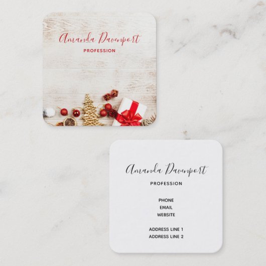 Met kerstmis behandelde items op een Rustige Woode Vierkante Visitekaartje (Voorkant / Achterkant)