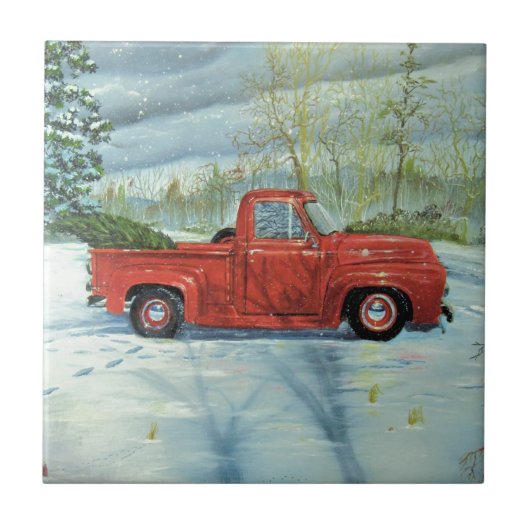 Met kerstmis de boom opknappen tegeltje (Voorkant)