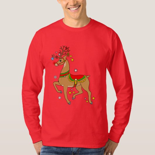 Met Kerstmis gedecormeerde Rood-Nose Reindeer T-shirt (Voorkant)