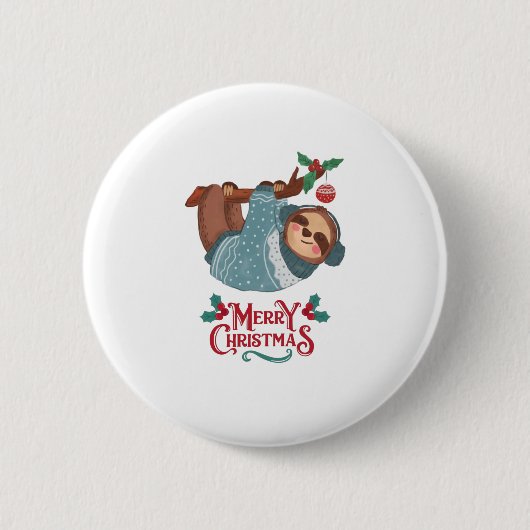 Met Kerstmis, grappige Sloth. Ronde Button 5,7 Cm (Voorkant)