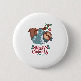 Met Kerstmis, grappige Sloth. Ronde Button 5,7 Cm