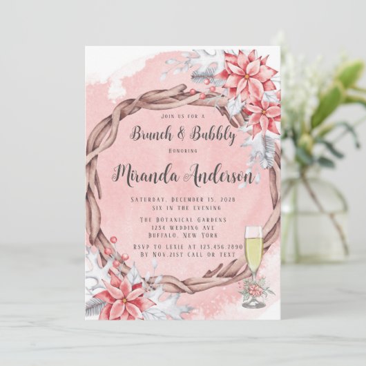 Met kerstschildering in Poinsettia Brunch & Bubble Kaart (Staand voorkant)