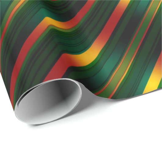 Met kerststrips gevierd Wavy Pattern Gold, Red & G Cadeaupapier (Rol Hoek)