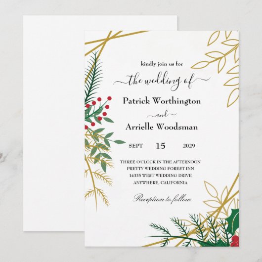 Met kersttrouwuitnodigingen kaart (Voorkant / Achterkant)