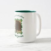 Met koffie en Jezus.paard gevoed Tweekleurige Koffiemok (Voorkant rechts)