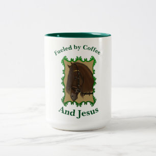 Met koffie en Jezus.paard gevoed Tweekleurige Koffiemok