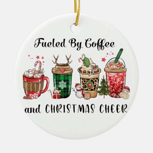 Met koffie en kerstmis keramisch ornament (Voorkant)