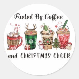 Met koffie en kerstmis ronde sticker
