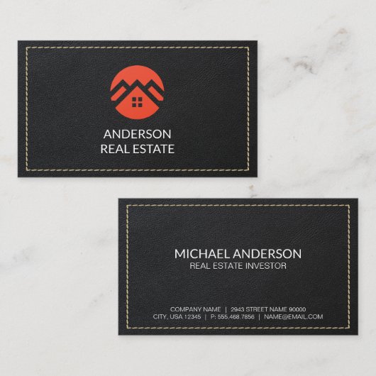 met leer gestikt | Onroerend goed Visitekaartje (Voorkant / Achterkant)