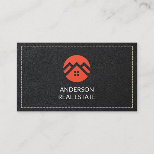 met leer gestikt | Onroerend goed Visitekaartje (Voorkant)