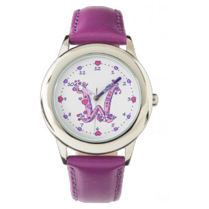 Met letter W roze monogramm meisjes horloge