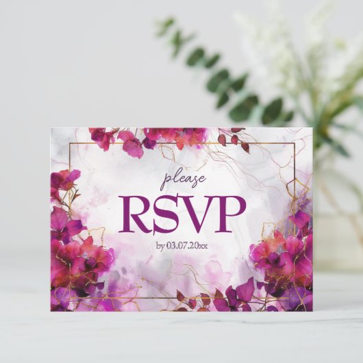 Met liedverzoek Fuchsia Enchantment: Waterverf RSVP Kaartje (Staand voorkant)