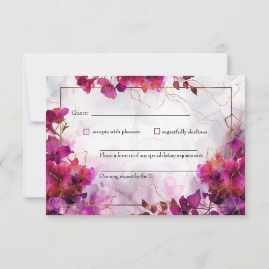 Met liedverzoek Fuchsia Enchantment: Waterverf RSVP Kaartje (Achterkant)