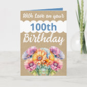 Met liefde 100ste verjaardag gerbera bloemen blauw kaart (Voorkant)