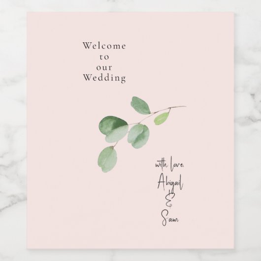 Met liefde, aangepaste namen Eucalyptus bruiloft b Wijn Etiket (Enkel label)