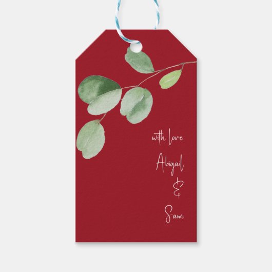 Met liefde, aangepaste namen Eucalyptus Red Weddin Cadeaulabel (Voorkant)