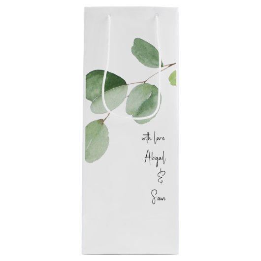 Met liefde, aangepaste namen Eucalyptus Wedding Wijn Cadeautas (Voorkant)