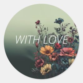 "Met Liefde" Blauwgroen Elegante Bloemen Envelopze Ronde Sticker