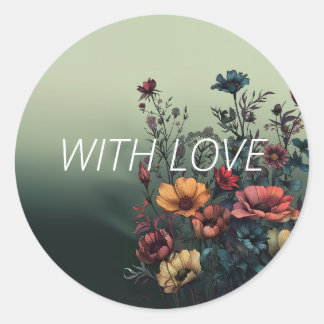 "Met Liefde" Blauwgroen Elegante Bloemen Envelopze Ronde Sticker