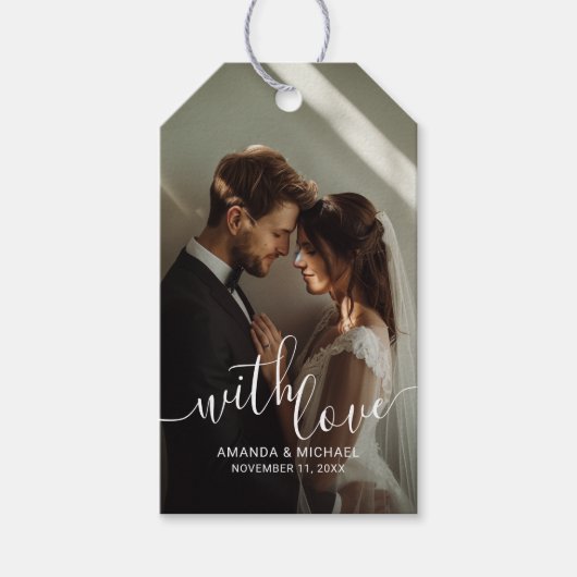 'Met Liefde' Custom Photo Wedding Favoriet Cadeaulabel (Voorkant)