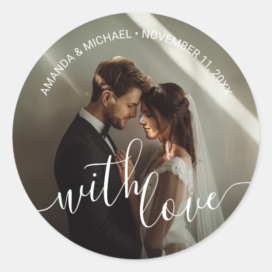 'Met Liefde' Custom Photo Wedding Favoriet Ronde Sticker (Voorkant)