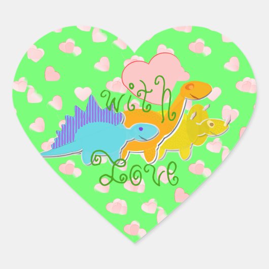 Met liefde dinosaurussen harten hart sticker (Voorkant)