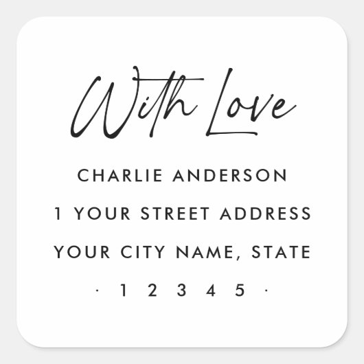 Met liefde elegant script retouradres vierkante sticker (Voorkant)