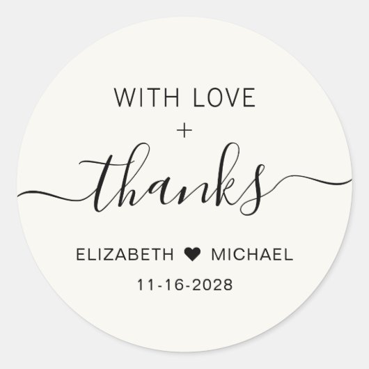 Met liefde en Bedankt crème bruiloft dank u Ronde Sticker (Voorkant)