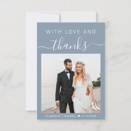 Met liefde en Bedankt foto stoffige blauwe bruilof (Voorkant)