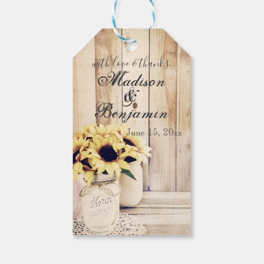 Met Liefde en Bedankt Mason Jar Wedding Dank u Cadeaulabel (Achterkant)