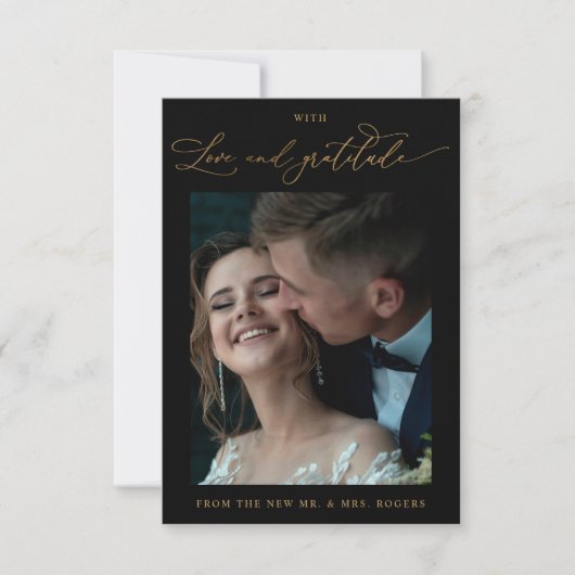 Met liefde en dankbaarheid, Black Gold Photo Weddi Bedankkaart (Voorkant)