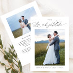 Met liefde en dankbaarheid, Chic Photo Wedding Bedankkaart<br><div class="desc">Dank je gasten met deze elegante bruiloft foto bedankt je kaart met de uitdrukking "Liefde en Gratitude" in een delicate moderne, handgeschreven kalligrafie. Het ontwerp met twee fotomalplaatjes één in de voorzijde en één in de rug. Mogelijkheid om op de achterzijde een "gedrukt" bericht toe te voegen - OF -...</div>