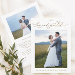 Met liefde en dankbaarheid, Elegant Photo Wedding  Bedankkaart<br><div class="desc">Dank je gasten met deze elegante Wedding foto bedankt je kaart met de uitdrukking "Love and Gratitude" in de delicate moderne, handgeschreven kalligrafie in faux gold folie. Het ontwerp met twee fotomalplaatjes één in de voorzijde en één in de rug. Mogelijkheid om op de achterkant een "gedrukt" bericht toe te...</div>