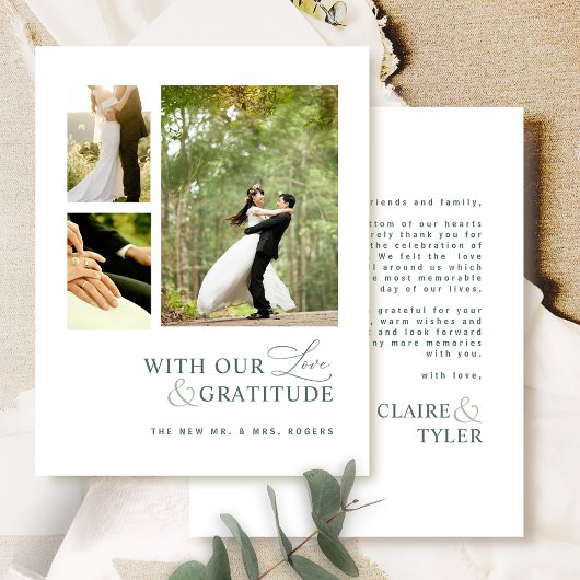 Met liefde en dankbaarheid Foto, Groene bruiloft Bedankkaart