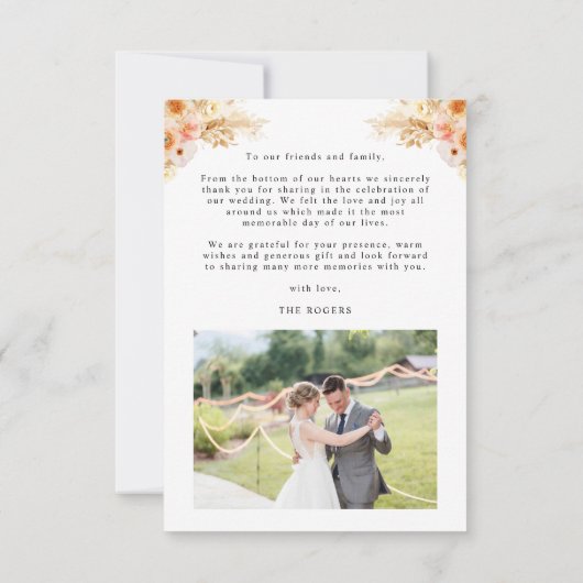 Met liefde en dankbaarheid, Foto Perzikkleurig Bel Bedankkaart (Achterkant)