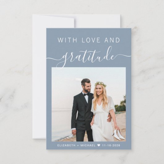 Met liefde en dankbaarheid foto stoffige blauwe br bedankkaart (Voorkant)