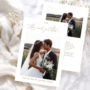 Met liefde en dankbaarheid, gouden fototrouwkaart bedankkaart