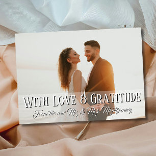 Met liefde en dankbaarheid Trouwfoto Stof Roze Bedankkaart