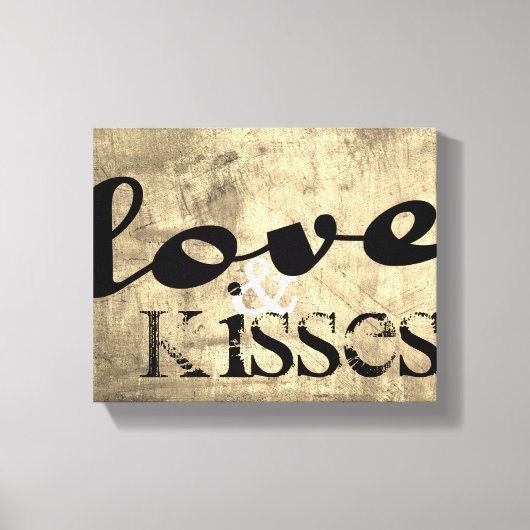 met liefde en kussen omwikkeld canvas met shabby c afdruk (Voorkant)