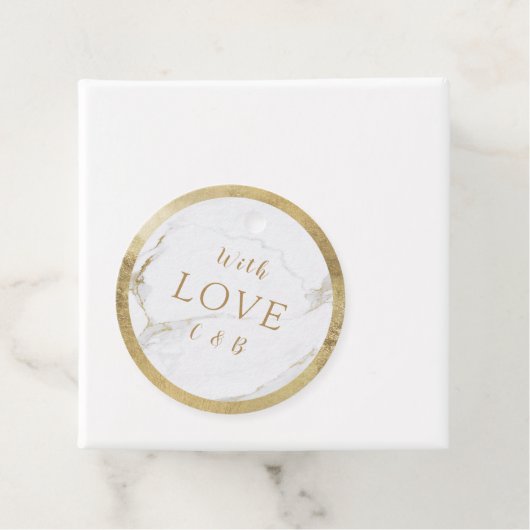 Met liefde faux gouden marmer moderne bruiloft bedankjes labels (In situ)