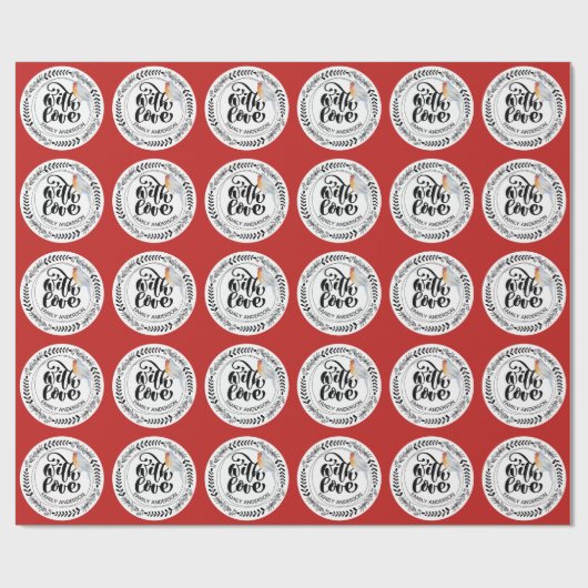 MET LIEFDE Festivische Winter Robin Persoonlijk Cadeaupapier (Vlak)