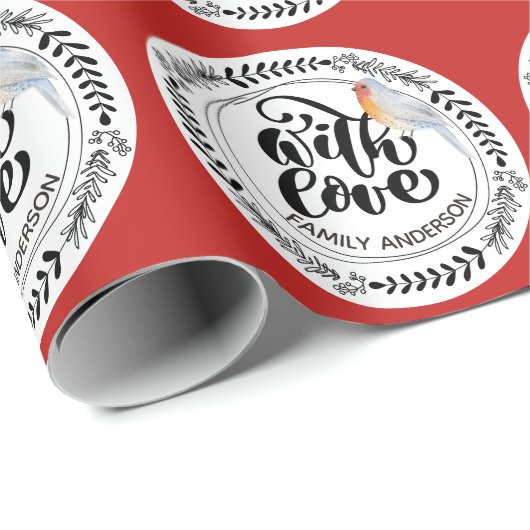 MET LIEFDE Festivische Winter Robin Persoonlijk Cadeaupapier (Rol Hoek)