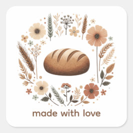Met Liefde Gebakken Broodlabel | Cottagecore Bakke Vierkante Sticker