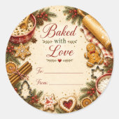 Met Liefde Gebakken Kerst Koekjes Doos Sticker (Voorkant)