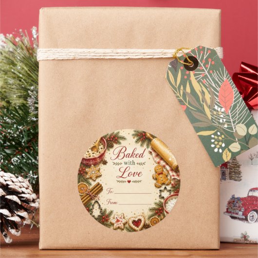 Met Liefde Gebakken Kerst Koekjes Doos Sticker (Feestdagen)