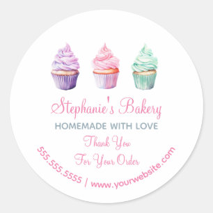 Met liefde gemaakt Cup Cake Bakkerij Dank je Ronde Sticker