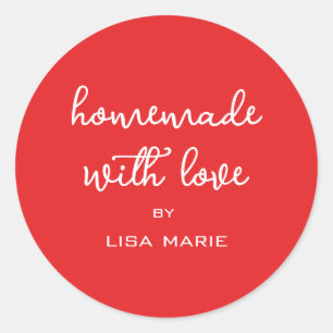 Met Liefde Gemaakt Gepersonaliseerd Helderrood Cad Ronde Sticker