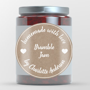 Met Liefde Gemaakt   Jam Inmaken Kraftpapier Hart Ronde Sticker